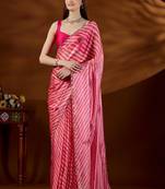 Pink women leheriya embroidered saree