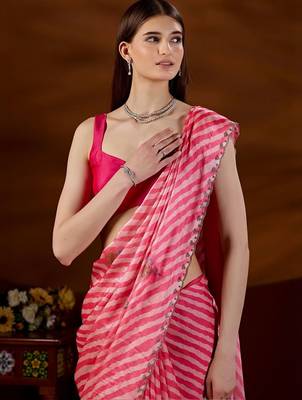 Pink women leheriya embroidered saree 2