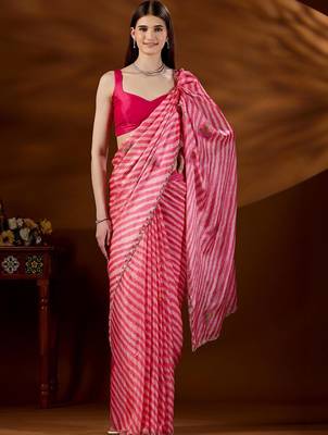 Pink women leheriya embroidered saree 3