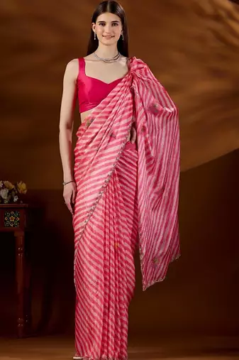 Pink women leheriya embroidered saree