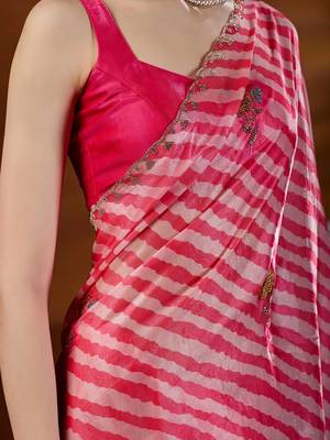Pink women leheriya embroidered saree 5