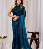 Teal beads and stones organza saree