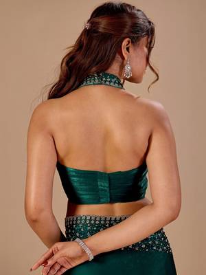 Teal embellished beads and stones organza heavy work saree 4