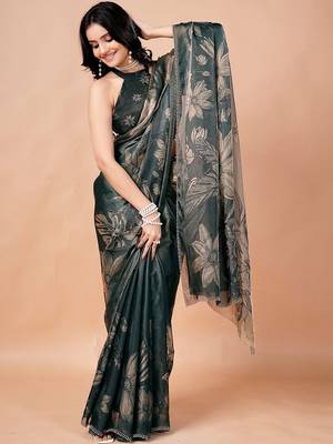Green women ethnic motifs woven design saree 1