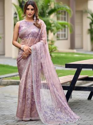 Purple floral beads and stones tissue saree 1