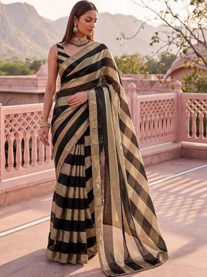 Black striped zari organza saree 1