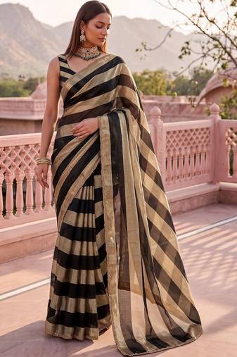 Black striped zari organza saree
