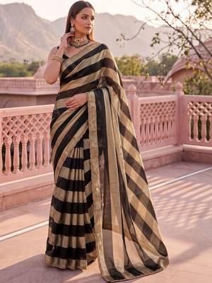 Black striped zari organza saree 2