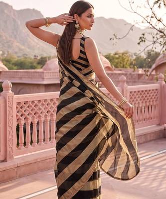 Black striped zari organza saree 3