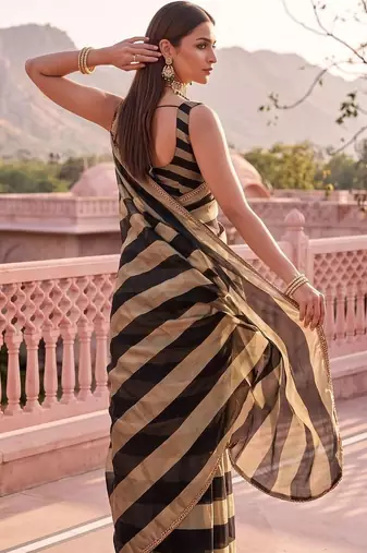 Black striped zari organza saree