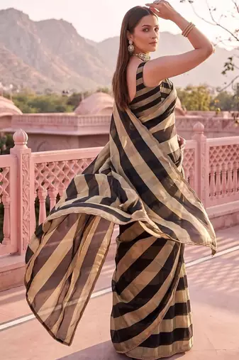 Black striped zari organza saree