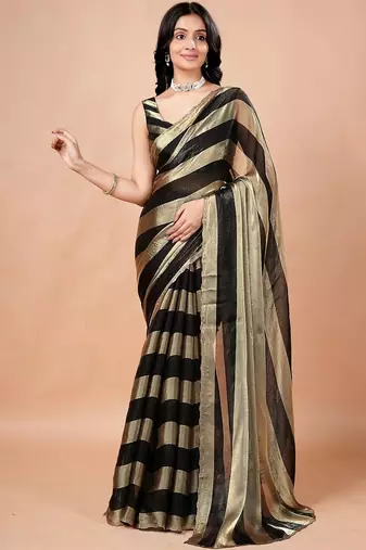 Black women ethnic motifs woven design saree