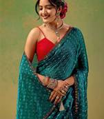 Teal zari tissue saree