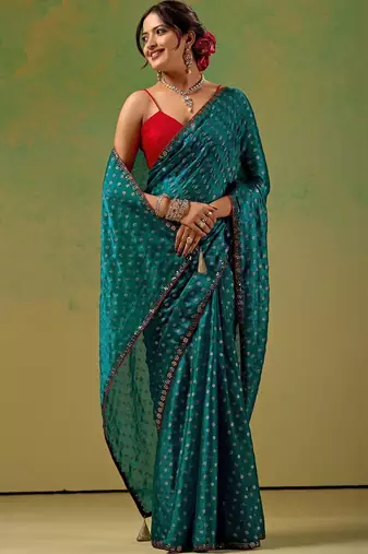 Teal zari tissue saree