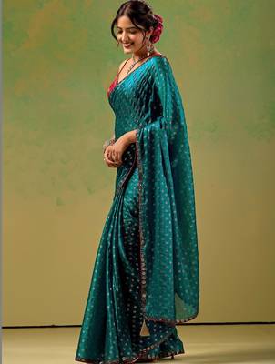 Teal zari tissue saree 3