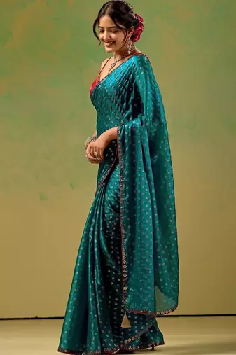 Teal zari tissue saree