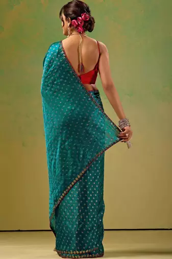 Teal zari tissue saree