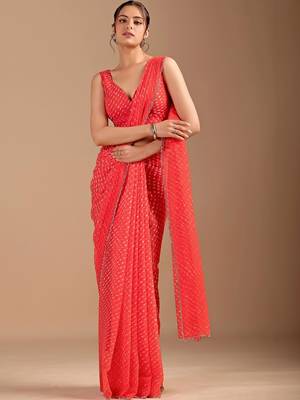 Red beads and stones  chiffon saree 2