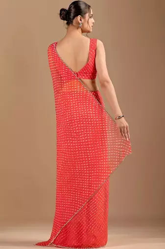 Red beads and stones  chiffon saree