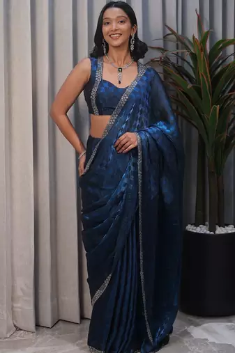 Blue checked tissue heavy work saree