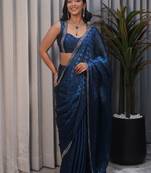 Blue checked tissue heavy work saree