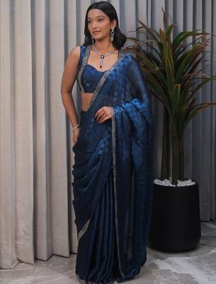 Blue checked tissue heavy work saree 2