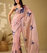Pink beads and stones organza saree