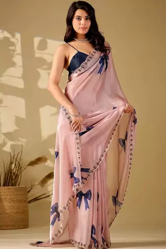 Pink beads and stones organza saree