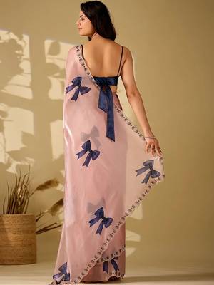 Pink beads and stones organza saree 5