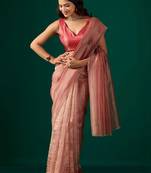 Pink embroidered organza saree