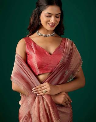 Pink embroidered organza saree 2