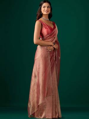 Pink embroidered organza saree 3