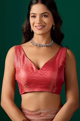 Pink embroidered organza saree