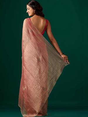 Pink embroidered organza saree 5