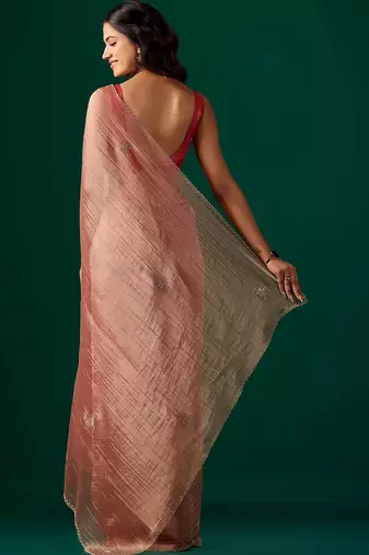 Pink embroidered organza saree