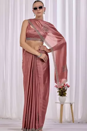 Rose woven design beads and stones saree