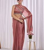 Rose woven design beads and stones saree