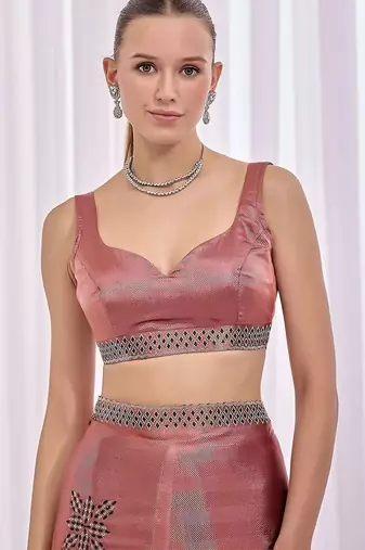 Rose woven design beads and stones saree