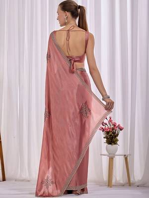 Rose woven design beads and stones saree 5