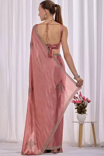 Rose woven design beads and stones saree