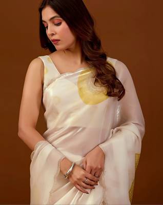 Off white sequinned organza saree 1