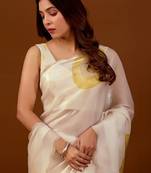 Off white sequinned organza saree
