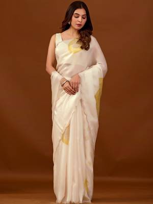 Off white sequinned organza saree 2