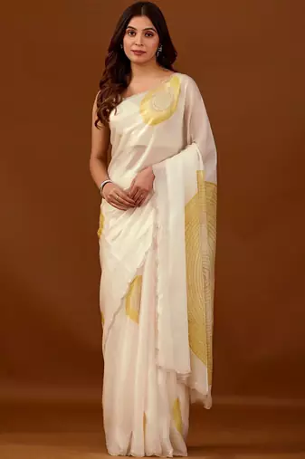 Off white sequinned organza saree