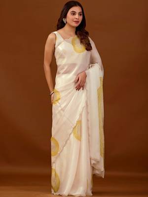 Off white sequinned organza saree 5
