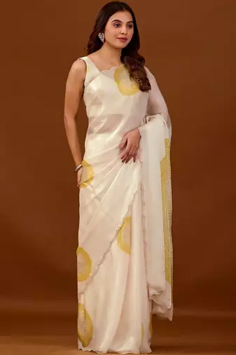 Off white sequinned organza saree
