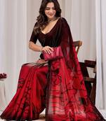 Maroon floral beads and stones organza saree