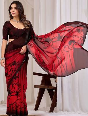 Maroon floral beads and stones organza saree 2