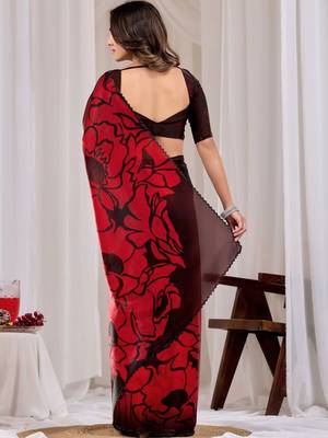 Maroon floral beads and stones organza saree 4