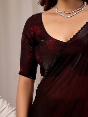 Maroon floral beads and stones organza saree 5